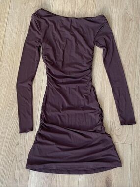 Brown Off the Shoulder Long Sleeve Dress
